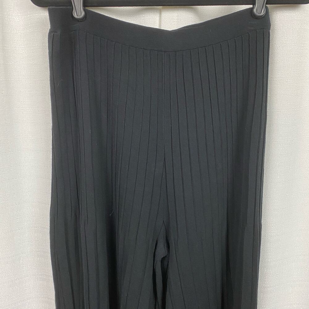 St.John Black Pleated Knit Wide Leg Pants Sz.M NWT - Picture 3 of 12
